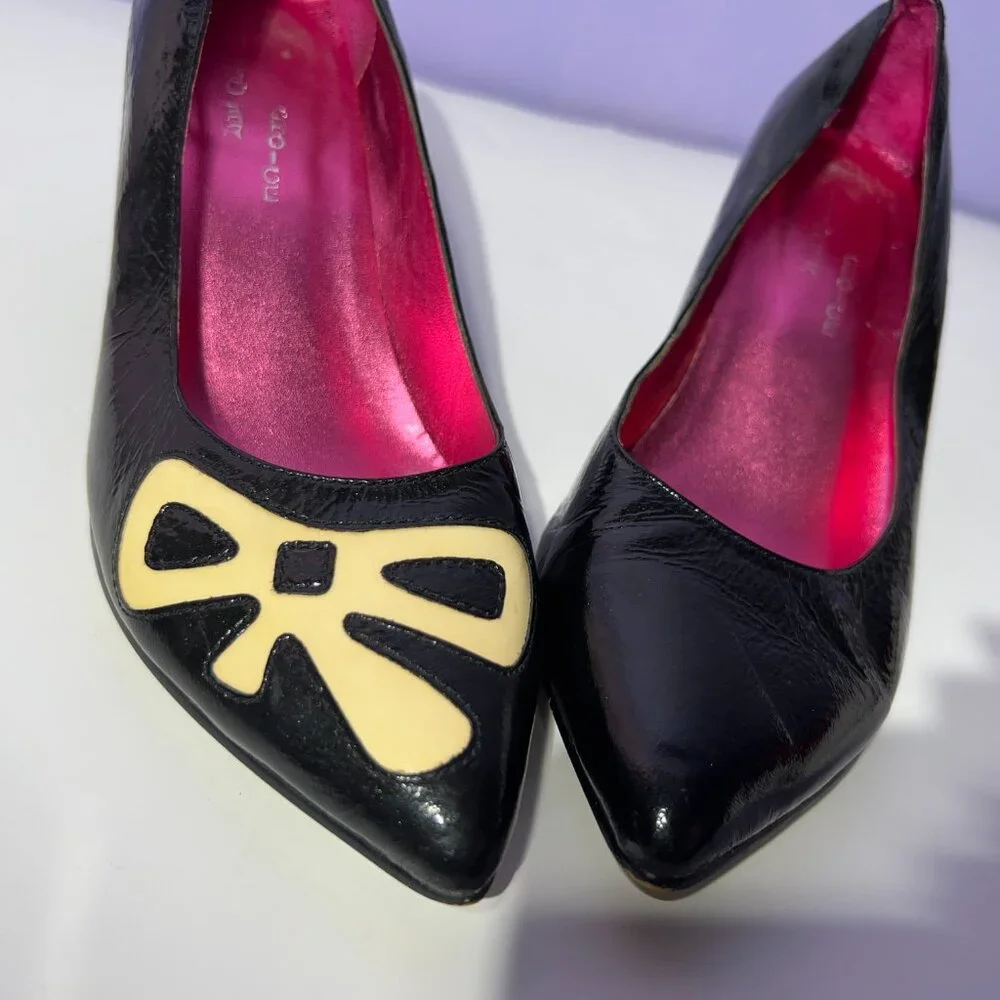 Irregular Choice wedge heels cute bow retro 6.5 shiny black - Picture 2 of 6